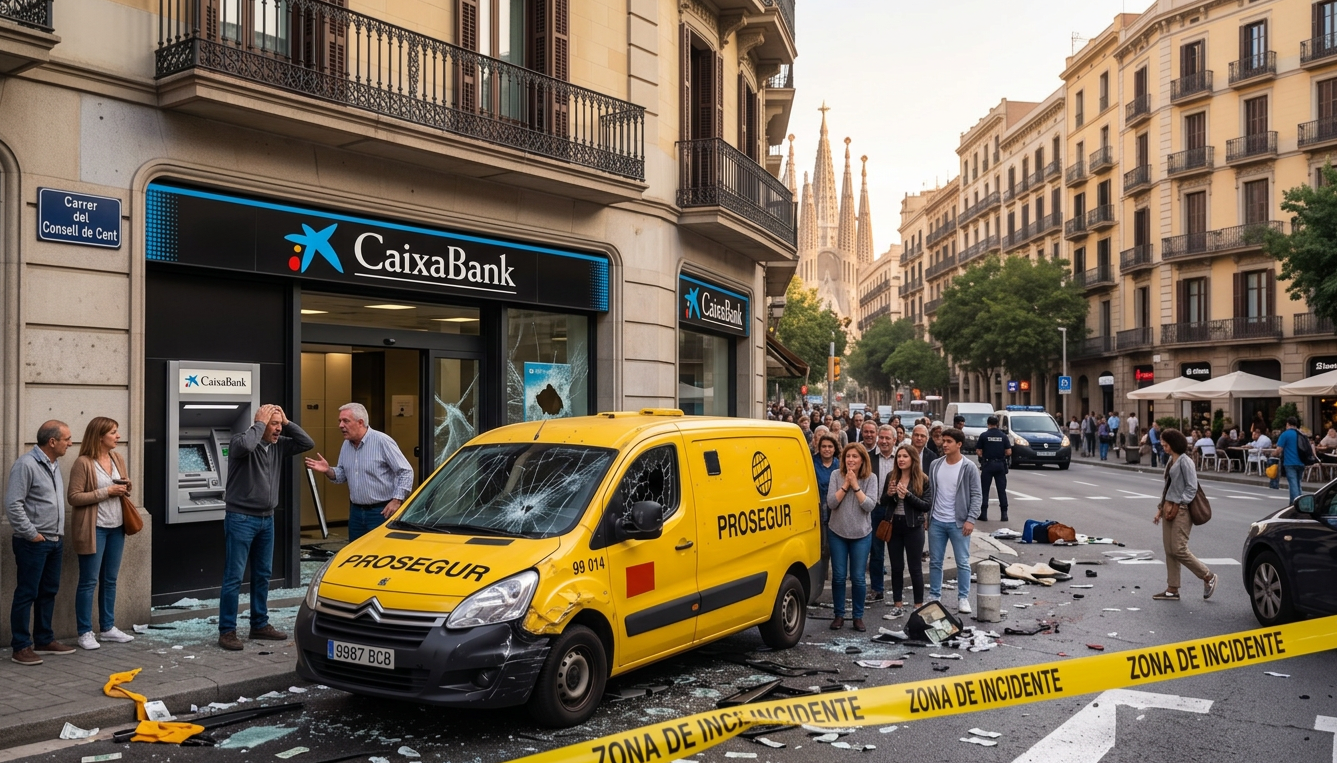 Furgón de transporte protegido en una calle urbana de España